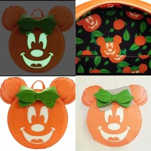 Loungefly Disney Glow Face Minnie Pumpkin Double Strap Backpack Purse Halloween